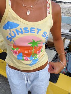 Sunset Swim Tank – The Beach Club Shop Summer Style Clothes, Fit Ideas For Summer, Tropical Casual Outfit, Cute Beach Accessories, Costal Granola Outfits, Just Kass Shop, Summer Wishlist Ideas, Summer 2024 Fits, Cute Beach Tops