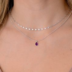 This layered Amethyst droplet necklace is a set of 2. The chains are solid sterling silver 925. They have an extension so that the size can be adjusted. The one necklace is a plain chain while the other has a teardrop stone on it. Silver Amethyst Necklace, Silver And Purple Necklace, Purple Prom Jewelry, Purple Necklaces, Amethyst Birthstone Necklace, Silver Layered Necklace, Droplet Necklace, Jewelry Necklace Simple, Stackable Necklaces