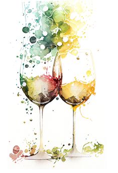 two glasses of wine are shown in this watercolor painting by artist mark grise