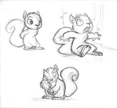 four different types of squirrels are shown in this sketching page, including one with an