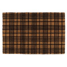 a brown and black plaid door mat on a white background with an area rug in the shape of a rectangle