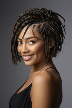 Discover the beauty of short braided hairstyles for black women that effortlessly blend style and simplicity. This chic bob braid features intricate plaits cascading at just the right length, perfect for showcasing your personality and flair. Whether you're heading to a casual brunch or a night out, these braids are versatile and eye-catching. Elevate your hair game with this trendy look and embrace the elegance of short braids! Short Box Braids For Black Women, Short Braided Hairstyle Women, Short Bob Braids Black Women, Braided Bob Box Braids, Braids For Black Women Short, Short Braided Hairstyles, Short Box Braids Bob, Big Cornrow Braids, Chocolate Butterfly