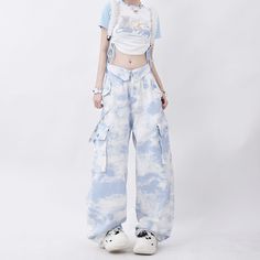 Straight Tie-Dye Camouflage Cargo Pants  Material: Cotton  Size: S, M, L, Color: Light Blue  Season: Spring, Autumn, Winter   Occasion: Leisure, Outdoor, Daily, Vacation Blue Clothes Aesthetic, Vestidos Outfits, Sky Blue Outfit, Outfit Ideas Aesthetic, Light Blue Pants, 2023 Outfits, Camouflage Cargo Pants, Cargo Pants Outfit, Casual Preppy Outfits