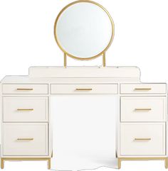 an image of a white dressing table with mirror