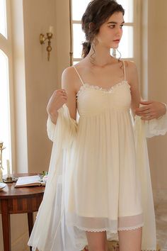 Simple Lingerie Dress, White Sleeping Dress, Intimate Wear Night, Nighty Honeymoon Romantic, Night Dress Lingerie, Womens Sleepwear Nightgowns, Lace Nightgown Aesthetic, Night Dresses For Women Sleep, Lace Night Gown Romantic