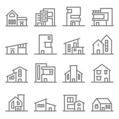 different types of houses and buildings line icon set royalty illustration stock images for web designers