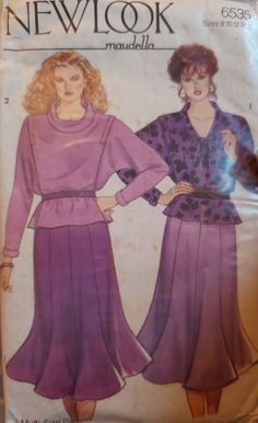 a woman's dress and top sewing pattern from the new look magazine, featuring an image of two women in purple