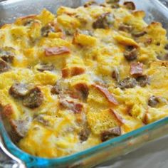 a casserole dish with sausage and cheese