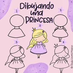 the instructions for how to draw an adorable princess in her pink dress and tiara