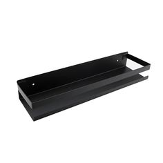 a black shelf that is on top of a white wall