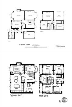 two floor plans for the first and second floors