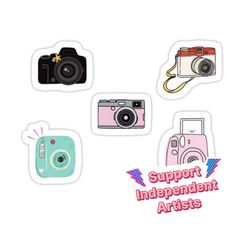 four stickers with different types of cameras on them and the words support independent artists