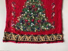 Christmas Folk Embroidered Sweater -  Absolutely Enchanting Sequins, beads, bright color, texture, embroidery Wonderful for the Holidays. No size reflected.   Based on measurements, seems closest to a large. A few loose sequins and beads due to age. Not an issue as there is so much going on here!  fantastic!! Please refer to measurements laying flat- Underarm to underarm- 23".  Double this!  - There is quite a bit of additional stretch here. Length - 25" From top, center of back. Sleeve - 25"- F Texture Embroidery, Tree Texture, Cotton Sweaters, Tree Textures, Beads Embroidery, Embroidery Sweater, Folk Embroidery, Embroidered Sweater, Sequin Beading