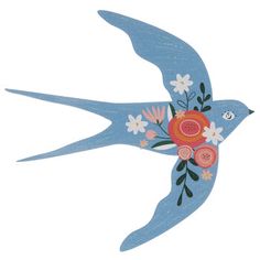 a blue bird with flowers on it's wings