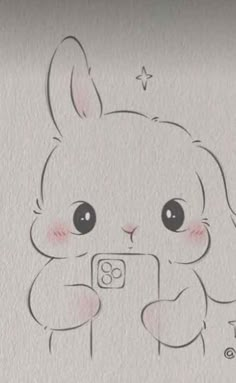 a drawing of a rabbit holding a camera