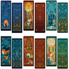 disney princess and the frog bookmarks are lined up with different designs on them