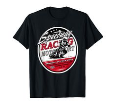 a black t - shirt with an image of a man on a motorcycle and the words racing