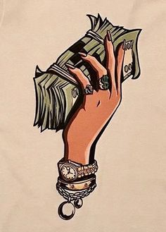 a drawing of a hand holding money