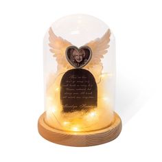 a glass dome with an angel's wings on it