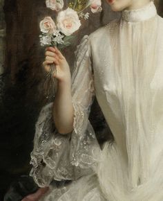 a painting of a woman with flowers in her hand