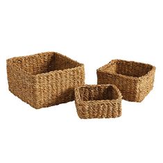 three woven baskets sitting on top of each other