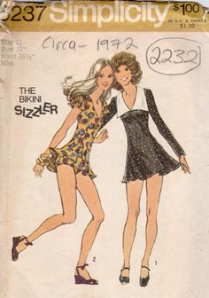 ~ Circa/Date: 1972 ~ Details: TWO STYLE VARIATION DRESS, Detachable Collar and BIKINI PANTS ~ Size/Measurements (Inches):  ~ Size: 12 ~ BUST: 34″  ~ Waist: 26 1/2″  ~ HIPS: 36" ~ Please Note: ~ You are buying a 'Professional Reproduced' copy of this sewing pattern. Copied from the original sewing pattern. Produced in Full Scale Pattern Pieces ready to cut with full instructions included. Reproduced on high quality 50 gm paper with black ink, durable and easier for reuse. Printed by a Professiona 70s Sewing Patterns, 1970s Sewing Patterns, 70s Inspired Fashion, Vintage Dress Patterns, Detachable Collar, Easy Sewing Patterns, Couture Vintage, Sewing Pattern Sizes, Love Sewing