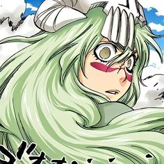 an anime character with long white hair and big eyes in front of dark clouds, staring at the camera