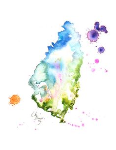 a watercolor map of the state of new hampshire in blue, green and purple