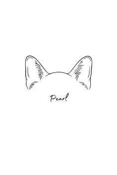 a black and white drawing of a cat's head with the word pearl on it