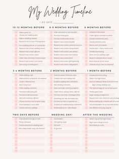 a wedding checklist with the words, my wedding schedule on it and two days before