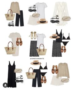 Black Tan And White Outfit, Parisian Summer Outfits 2023, Summer Everyday Outfits 2023, Spring Italian Outfits, Minimalist Summer Wardrobe, Outfits For Mexico, Mode Tips