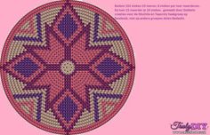 a cross stitch pattern in the shape of a flower on a pink background with text