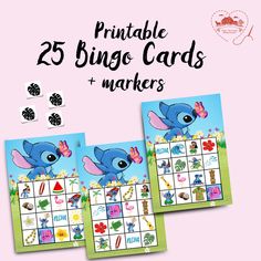 two printable cards with the words, 25 bingo cards and an elephant on it