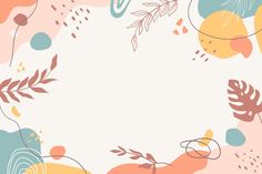 an abstract floral background with leaves and swirls in pastel colors on a white background