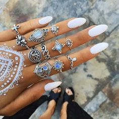 Gothic Bedding, Bohemian Style Rings, Butterfly Eyes, Midi Ring Set, Boho Crystal, Knuckle Ring, Silver Ring Set, Gothic Rings, Geometric Flower