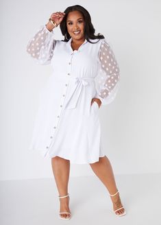 You are that girl. Period. Look the part in our textured shirtdress designed with dotted mesh sleeves & a swoon-worthy a-line skirt. Girl Period, Plus Size Work Dresses, Shirt Dress Plus Size, Plus Size Shirt Dress, Plus Size Shirt, Plus Size Work, Shirt Dress Summer, Work Dress, Mesh Sleeves