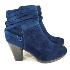 Rialto New! Spade Blue Faux Suede, Stacked Heel Bootie. Women's Size 6.5m 3.5" Inch Heel. New!! Nwot Vintage Chanel Handbags, Black Suede Ankle Boots, Dream Shoes, Suede Ankle Boots, Heeled Ankle Boots, Black Ankle Boots, Leather Slip Ons, Stacked Heel, Fashion Boots