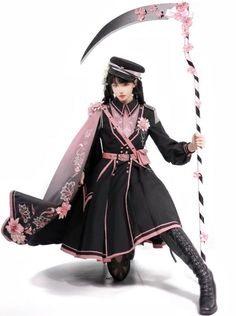 Dark Pink Military Cloak Coat + Lolita Dress [Reserved Item]. – Belchic Pink And Black Fantasy Outfit, Harajuku Style Pink Dress For Cosplay, Ouji Fashion Pink, Gothic Pink Ruffled Dresses, Long Sleeve Elegant Dresses, Badass Outfit, Beautiful Shorts, Red Coat, Star Dress