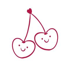 two cherries with faces drawn on them, one is smiling and the other has a heart