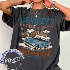 Step into the magical world of wizards and witches with our enchanting Wizard Flying Car Comfort Colors Shirt! This vintage-style Weasley car tee is the perfect addition to any bookish reader's wardrobe. Whether you're a fan of Harry and his magical adventures or simply love wizardry, this Universal fan t-shirt is sure to charm you. Embrace your love for wizard houses and schools with this cozy and stylish shirt that pays homage to the world of magic. A great gift for readers and HP fans alike, this shirt is like a piece of Potter merch that you can wear with pride. So hop on your broomstick and fly into a world of comfort and style with our magical adventure apparel! 🔥 SAVE40: Use this code for a 40% discount when purchasing 3 or more items. I. ABOUT PRODUCT - Brand: Comfort Colors® - Ex Car Comfort, Magical Adventure, Harry Potter Shirts, Cars Tees, Harry Potter Outfits, Pepper Color, Adventure Outfit, Flying Car, Comfort Colors Shirt