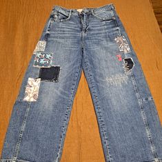 Plcro Patch Jeans Mid-rise Recycled Denim Jeans With Patch Pockets, Recycled Denim Mid-rise Jeans With Patch Pockets, Vintage Recycled Denim Jeans With Patches, Non-stretch Patchwork Blue Jeans, Non-stretch Patchwork Denim Pants, Patch Jeans, Patched Jeans, Patch Work, Jeans Color