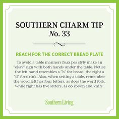 the southern charm tip no 33 beach for the correct bread plate is shown in green