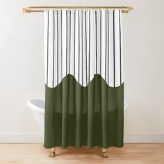 Wave & Lines (olive Green) Shower Curtain Olive Green Shower Curtain, Grey And Green Bathroom Ideas, Olive Green Bathrooms, Green Shower Curtain, Vintage Shower Curtain, Green Shower Curtains, Waves Line, Cotton Shower Curtain, Classic Bathroom