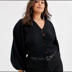 Brand New Never Worn. Tags Still Attached. Us 12 Uk 16 Manche, Crinkle Top, Asos Curve, Plus Size Top, Blouse Black, Long Sleeve Top, New Black, Long Sleeve Tops, Latest Trends