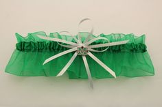 "This is a pair of beautiful new handcrafted wedding garters. One keepsake garter and one toss garter. Each garter measures approx. 15\" and stretches to approx. 26\". Garters are made with sheer green ribbon and green satin ribbon. The trim ribbons are white. Each garter is adorned with a Marshall University charm. The garters are handcrafted by myself and are not licensed and affiliated Marshall University or NCAA products. The accenting charms are legally purchased and officially licensed Mar Prom Garters, Marshall University, Wedding Garter Set, Wedding Garters, Bridal Garter, Wedding Garter, Garter Set, Green Ribbon, Garters