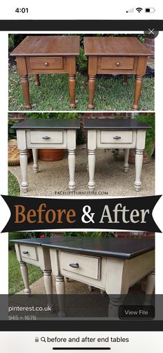 before and after photos of an old table