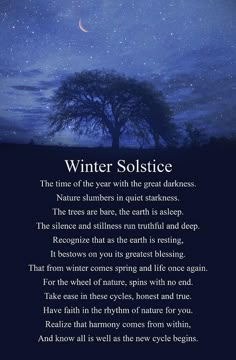 the poem winter solstice written in front of a tree