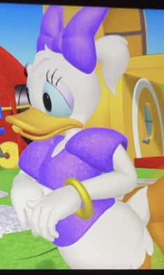 a cartoon character in purple and white holding a baseball bat