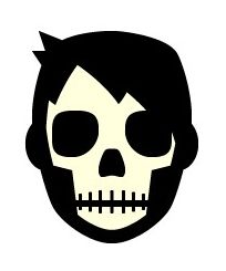 a skull with black hair is shown on a white background