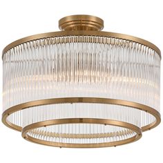 a semi flush light fixture with clear glass strips on the bottom and gold trimmings